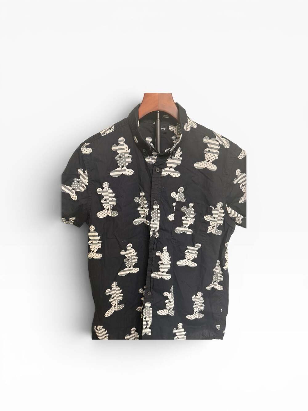 Disney Mickey Mouse American Flag Print Short Sleeve Button Down Shirt Size L